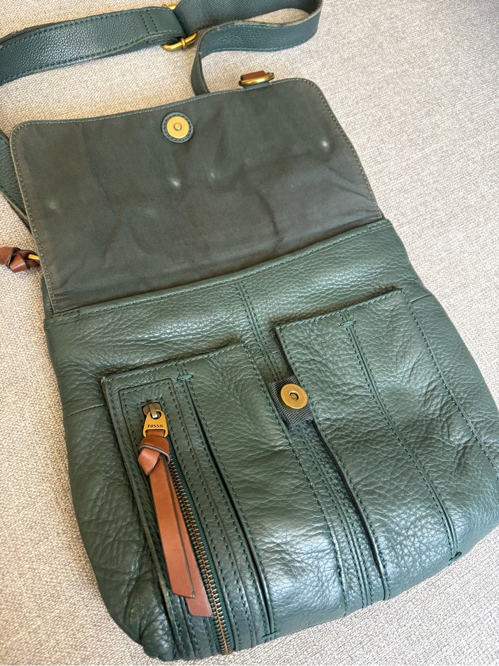 Fossil Teal Green Morgan Traveler Pebbled Leather Crossbody Messenger Bag Boho - Picture 4 of 10